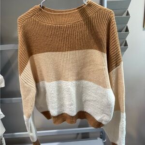 SHEIN Two-Tone Crewneck Sweater in Tan & Cream